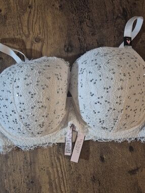Victoria's Secret White Lace Sequin Push-Up Bra